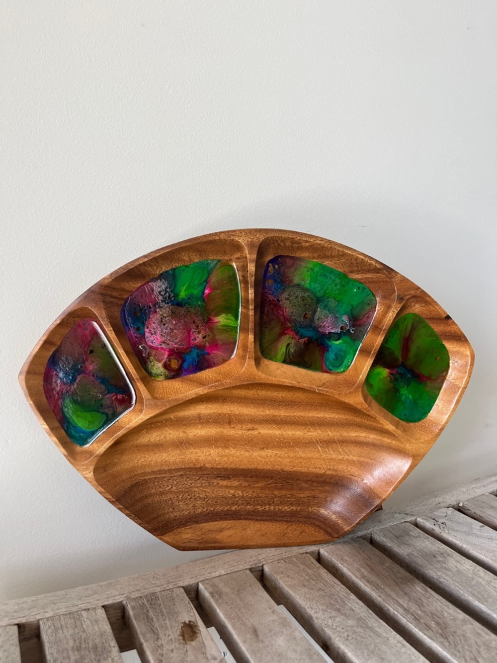Vintage Wood & Resin Serving Tray | Mid Century Modern Boho Charcuterie Platter